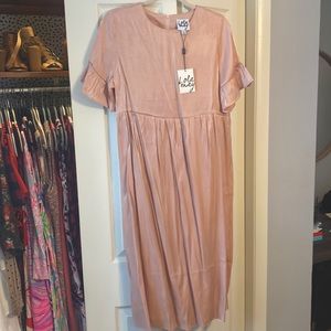 ASOS Lola May long smock dress in pink shimmer NWT